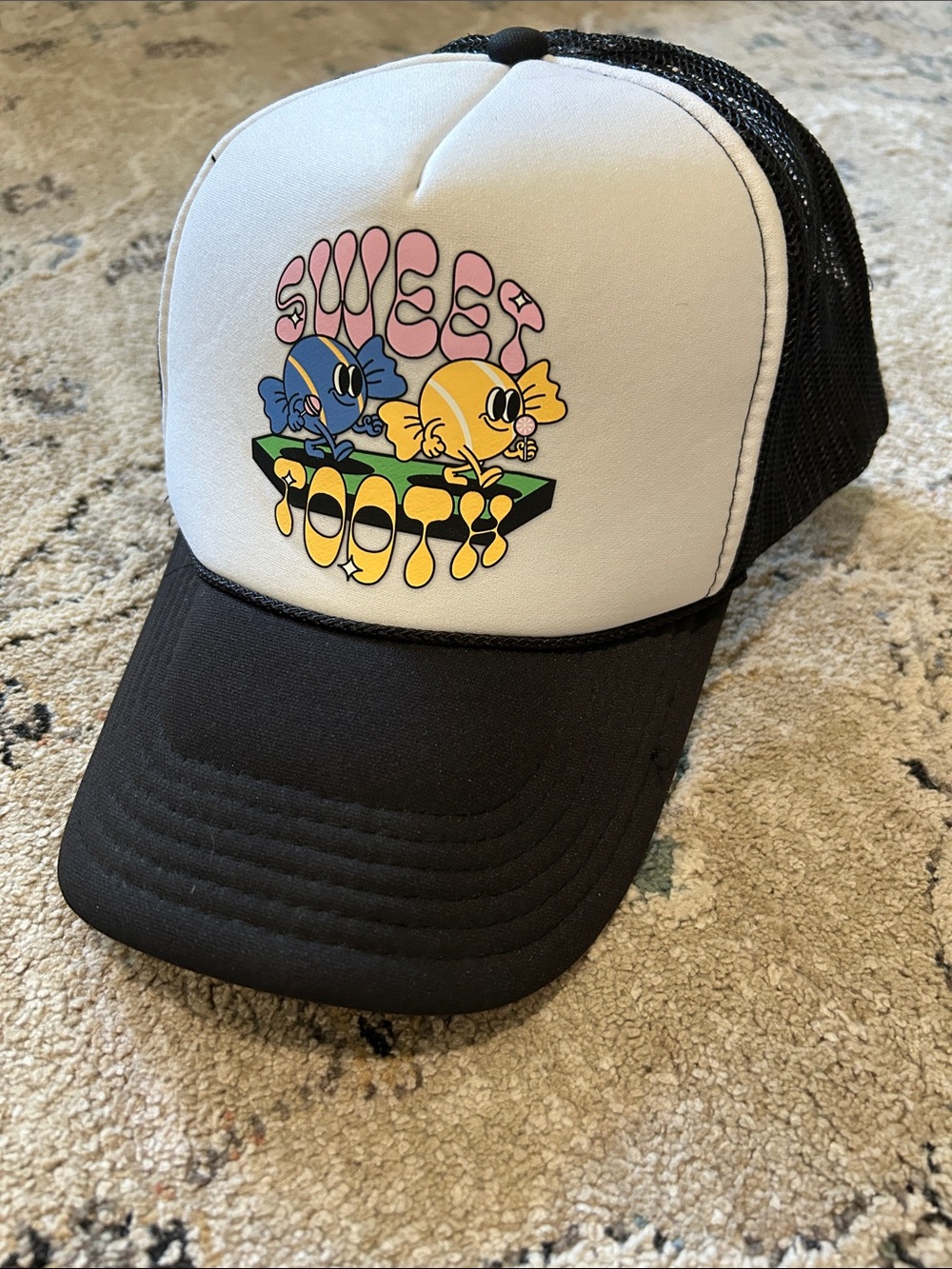 OTTO Black Mesh Trucker Hat with Red Logo